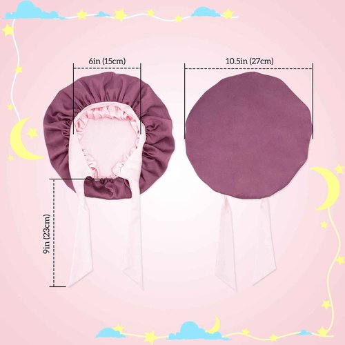Lolalet 2 PCS Kids Bonnets for Girls, Reversible Silk Bonnet for Sleeping Satin Bonnet Cap with Wide Elastic Band -Violet & Champagne