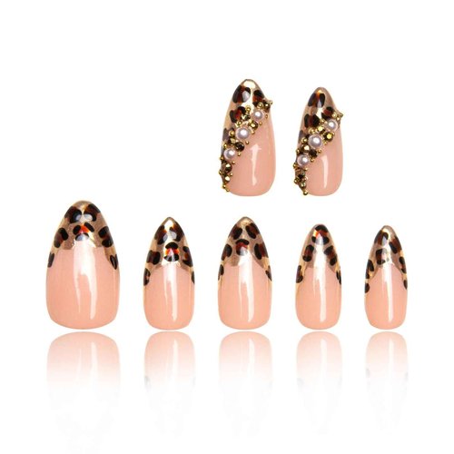LOVFUL Press on Nails Noir d'Or | Handmade with Full Covered Crystals | Reusable Full Cover Nails | Almond Regular 1.0 in | P003-M