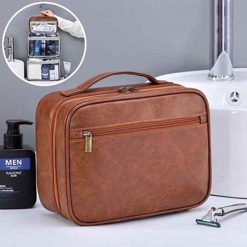 Hyfant Portable Hanging Travel Toiletry Bags for Men Women Leather Toiletry Bag Waterproof Clear Toiletry Bag Large Organizer Bag for Toiletries