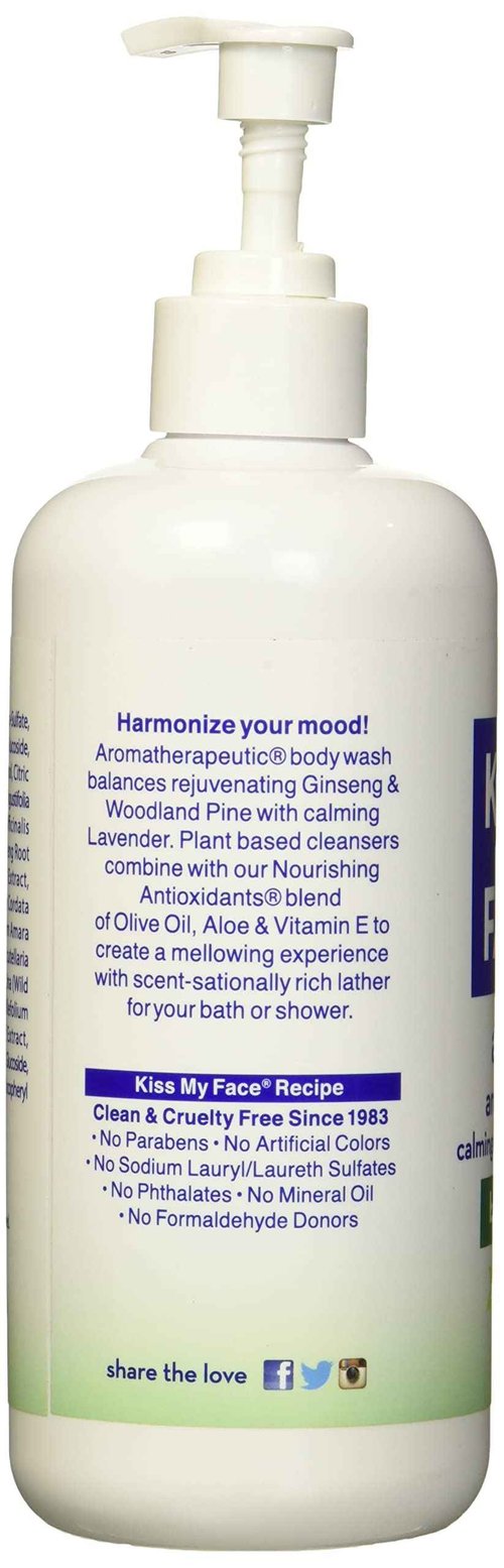Kiss My Face Anti-Stress Woodland Pine & Ginseng Shower Gel - Rejuvenate Your Mood With Ginseng & Woodland Pine - Antioxidant Blend of Olive Oil, Aloe & Vitamin E - 16 fl oz Bottle (Pack of 2)