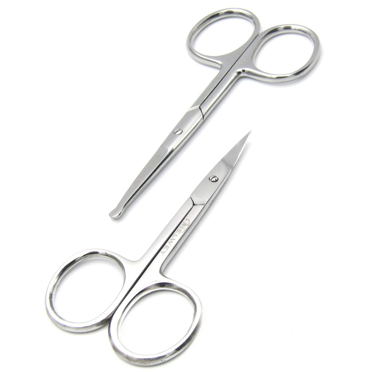 Melwey Pack of 2 Curved & Rounded Blunt Tip TSA Stainless Steel Small Scissors for Eyebrows & Eyelashes, Scissors for Beard Trimming & Moustache, Baby Scissors for Nails, Nose & Facial Hair Scissors.