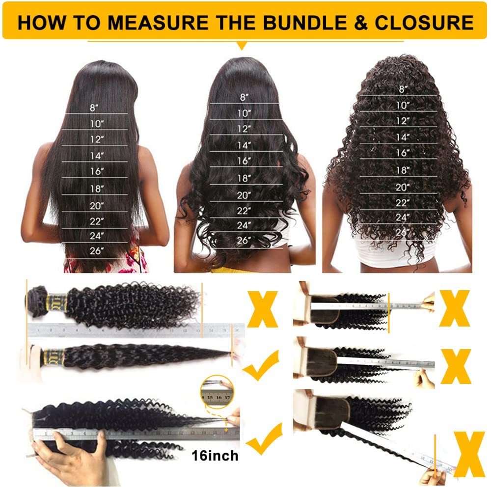 QTHAIR 14A Brazilian Deep Wave Bundles with Closure Virgin Human Hair Bundles with Closure 4x4 Lace Natural Color for Black Women 100% Unprocessed Deep Wave Human Hair(14 16 16+12)