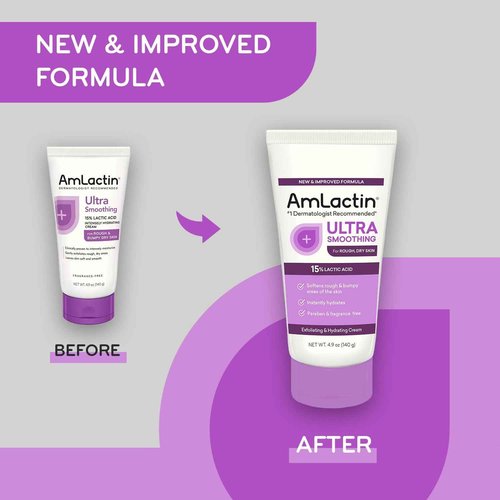 AmLactin Crepe Firming Cream - 12 oz Body Cream with 15% Lactic Acid - Exfoliator and Moisturizer for Crepey, Dry Skin & Ultra Smoothing - 4.9 oz Body & Hand Cream with 15% Lactic Acid