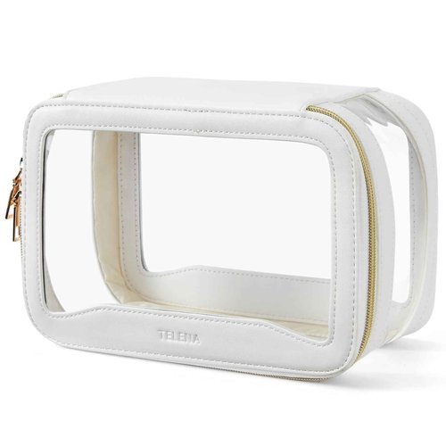 Telena Clear Makeup Bag Travel Toiletry Cosmetic Bag Portable Make Up Organizer for Women Beige