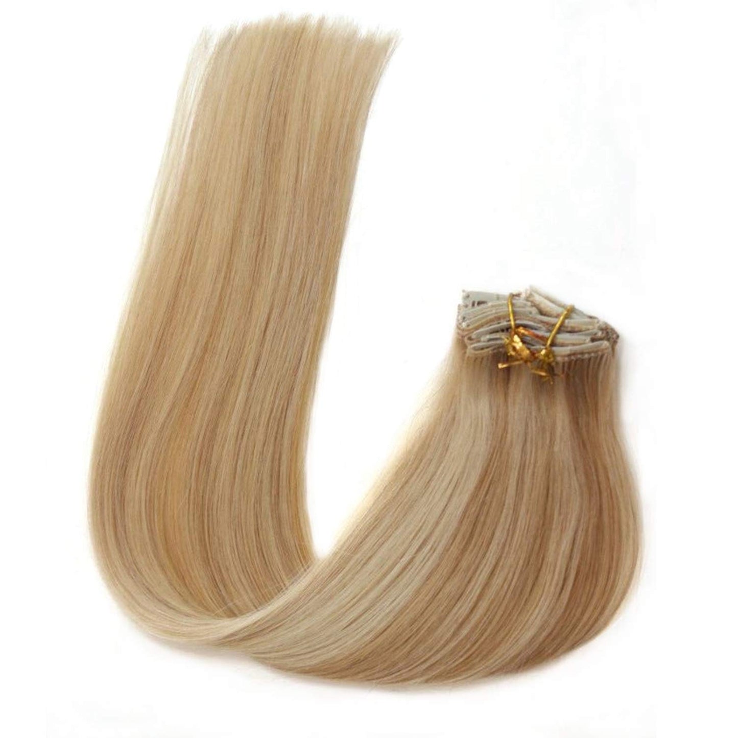 Clip in Hair Extensions Real Human Hair 18 Inch Balayage Brown to Bleach Blonde Straight Clip in Hair Extensions Double Weft Clip in Real Hair Extensions 7pieces 70g for Women