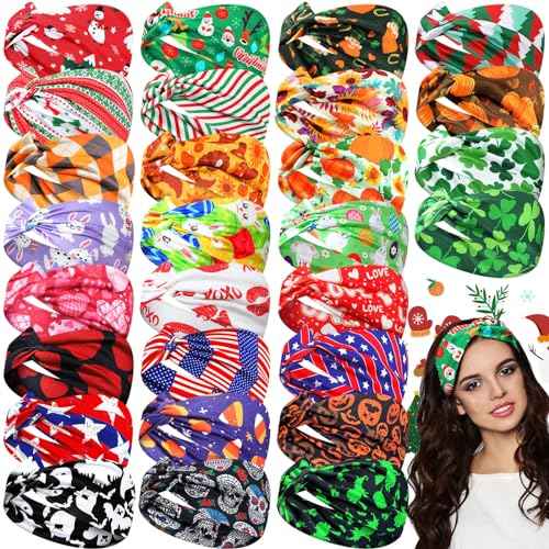 XunYee 28 Pcs Christmas Holiday Headbands for Women Thanksgiving Head Bands Nurses Winter Headbands Bulk Nursing Autumn Hair Accessories Stretchy Fall Non Slip Head Wrap Knot Hair Bands Accessories