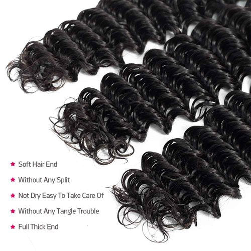 Deep Wave Human Hair Bundles 10 12 14 Inch Deep Curly Bundles Human Hair Double Weft 12A Brazilian Virgin Remy Hair Full and Thick