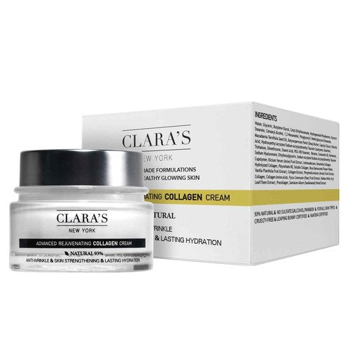 CLARA'S NEW YORK Advanced Rejuvenating Collagen Cream, Anti-Wrinkle and Made for Healthy Glowing Skin, Rich, Non-sticky, Fast-absorbing Formula 50ml MADE IN USA