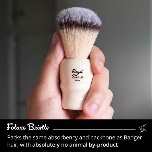 Vegan Shaving Brush by Royal Shave, Foluxe Synthetic Bristles, Badger-Free, Wet Shave Tool for Men & Women, Smooth & Comfortable (CREAM)