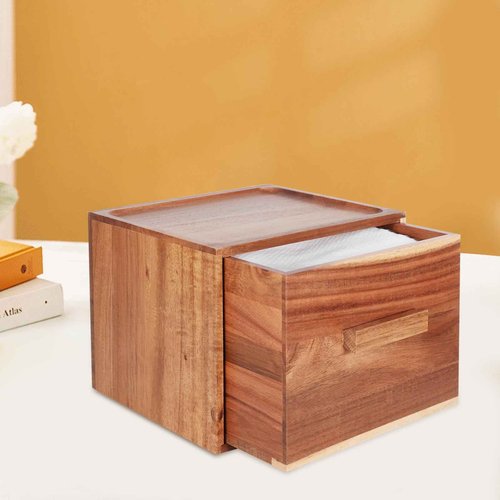 Disposable Face Towel Holder, Acacia Wooden Face Towel Container Compatible with Clea Skin Club Clean Towels XL, Drawer Storage Box, Makeup Remover Organizer for Vanity, Bathroom（no face Towel）
