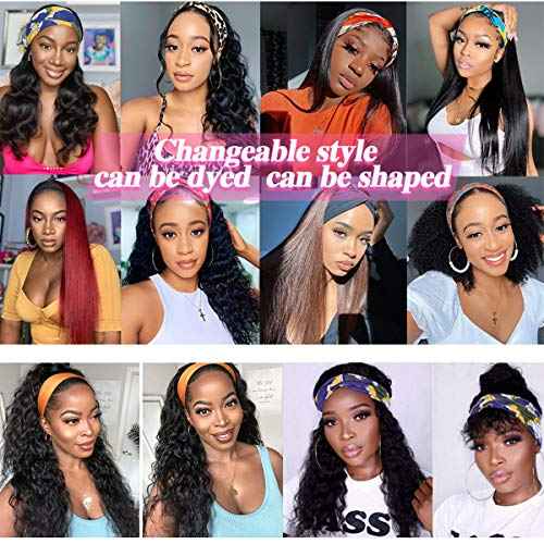 Headband Wig Human Hair Deep Wave Wigs 24 inch Brazilian Human Hair Headband Wigs for Black Women Glueless Non Lace Front Wig Machine Made Curly Deep Wave Headband Wig 150% Density Natural Color