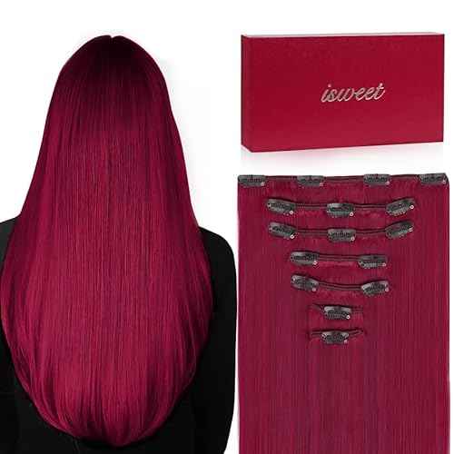 Straight Clip in Hair Extensions Real Human Hair, 7Pcs 16 Inch 100g Burgundy Invisible Natural Soft Remy Human Hair Extension Clip ins, Double Weft Hair Extensions Real Human Hair for Women