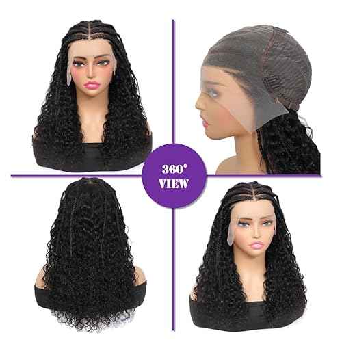 13X6 Braided Lace Front Wigs Human Hair Ready to Go Curly Wave Wigs for Black Women Pre Plucked Natural Hairline Deep Curly HD 180% Density Bob Wig Knotless Box Braids Wigs(braided wig, 16inch)