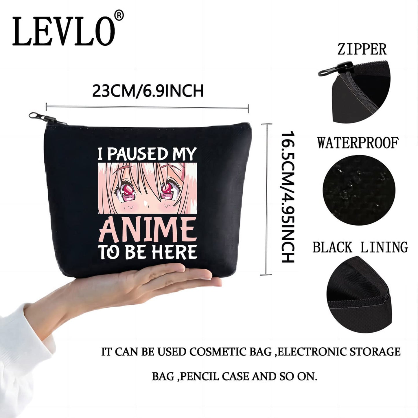 LEVLO Anime Girl Cosmetic Bag Amine Spice Girl Inspired Gift I Paused My Anime To Be Here Makeup Zipper Pouch Bag Anime Cosplay Merchandise (My Anime Black)