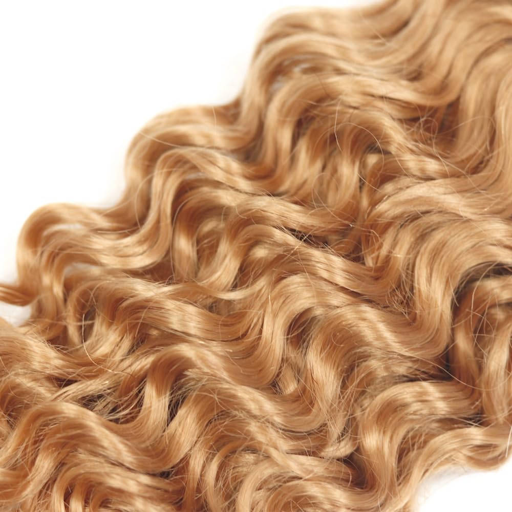 Color #27 Human Hair Bundles Blonde Human Hair Bundles Honey Blonde Deep Wave Bundles 14 16 18 inch Mixed Length 3 Bundles Blonde Wet and Wavy Bundles