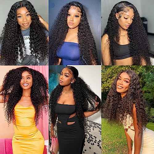 Deep Wave Lace Front Wigs Human Hair Pre Plucked 180% Density 13x4 HD Transparent Deep Curly Lace Frontal Wigs Human Hair Glueless Wigs Human Hair Lace Front Wigs with Baby Hair Natural Color 22 Inch