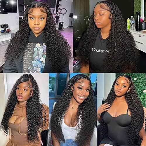 Deep Wave Lace Front Wigs Human Hair 180 Density 13x4 HD Transparent Frontal Wigs Human Hair for Women Deep Curly Glueless Wigs Human Hair Pre Plucked with Baby Hair 24Inch