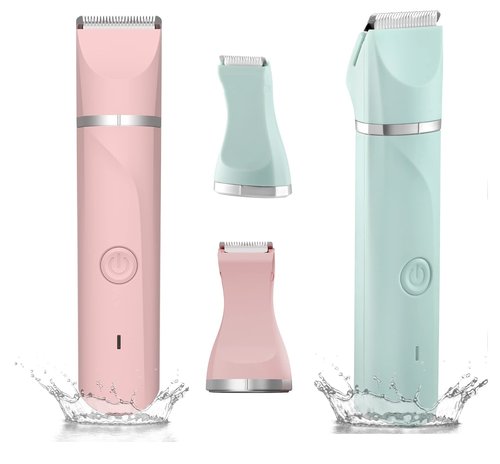 Waterproof Bikini Trimmer Women Electric Razor for Bikini Legs Pubic Hair Rechargeable Electric Shaver for Women, Green &Pink