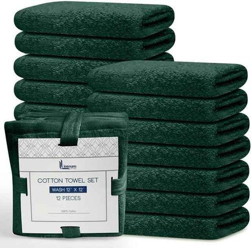Linteum Textile Supply Premium 12x12 Washcloth (Hunter Green) – 100% Ring Spun Cotton Zero Twist Towels | Absorbent, Quick Dry, Durable for Bathroom, Spa, Gym (12 Pack)