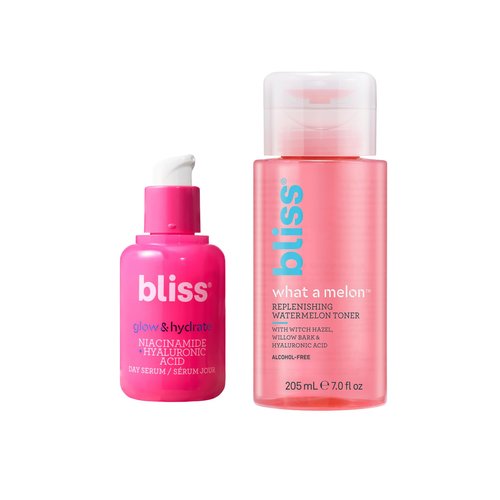 Bliss Glow & Hydrate Serum - Niacinamide + Hyaluronic Acid Serum + What a Melon Replenishing Watermelon Toner