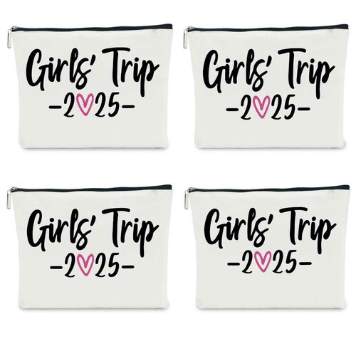 4 PCS Girls Trip Gifts Favors 2025 Girls Weekend Gifts for Women Bestie Gifts Friend Gifts Girls Trip Favors for Sister Niece Friendship Holiday Vacation Makeup Bag Weekend Bags for Women