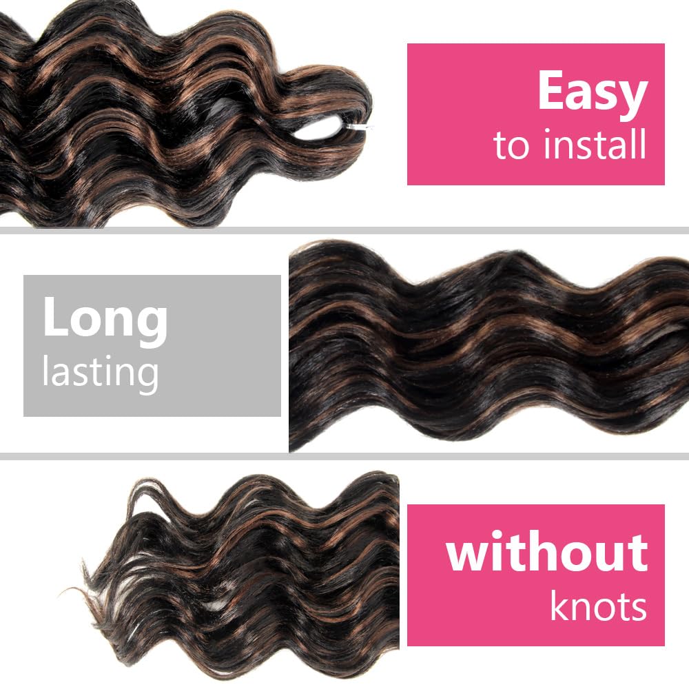 Niseyo NU Ocean Wave Crochet Hair 6 Inch 8 Packs Soft Deep Twist Crochet Braids Synthetic Wavy Braiding Hair Extensions P1B/30(Mix Black/Dark Brown)