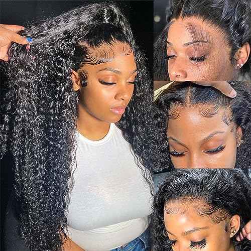 Hswpawk Lace Front Wigs Human Hair Pre Plucked 180% Density 13x6 Deep Wave Wigs Human Hair Glueless Wigs for Women Curly Wigs HD Transparent Lace Frontal Wigs Natural Color 22 Inch