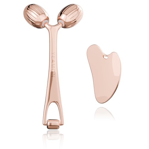 Yeamon Gua Sha Facial Tools and Face Roller Set, Facial Massage Tool for Women’s Skincare Routine,Cooling Stainless Steel Face Sculpting Eyes Roller Guasha for Daily Use or Self-Care Gift for Women