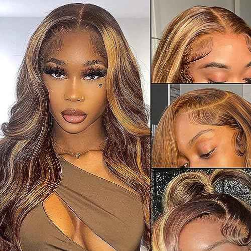 Honey Blonde Lace Front Wig Human Hair Ombre Human Hair Wigs Wide Lace 180 Density Human Hair Wig 28 Inches