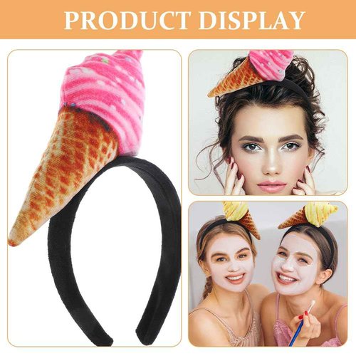 FRCOLOR 2pcs Ice Cream Headband Cute Ice Cream Cone Hair Band Party Headbands for Washing Face, Makeup, and Styling (Pack of 2)