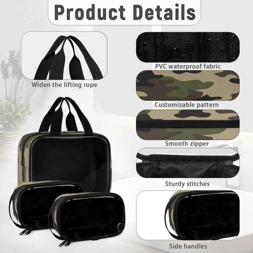 PATTERNFUL Clear Makeup Bag for Women Men, 3Pcs Transparent Cosmetic Bags Waterpoof Toiletries Set Portable Toiletry Bags with Zipper for Travel Bathroom(Camouflage)