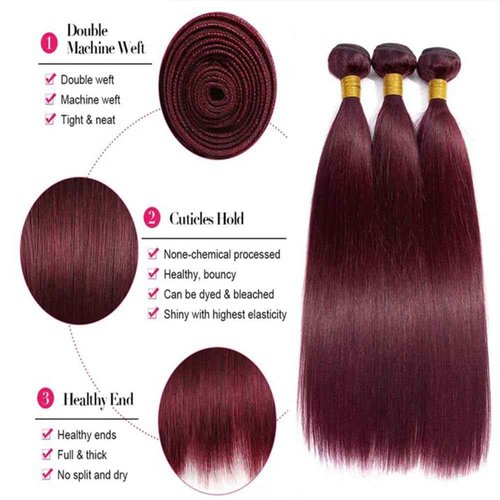 BilltiiWW 99j Human Hair Straight Bundles Wine Red Human Hair Burgundy Bundles Brazilian Weave Wet and Wavy Soft Silky for Woman 8 10 12 Inch