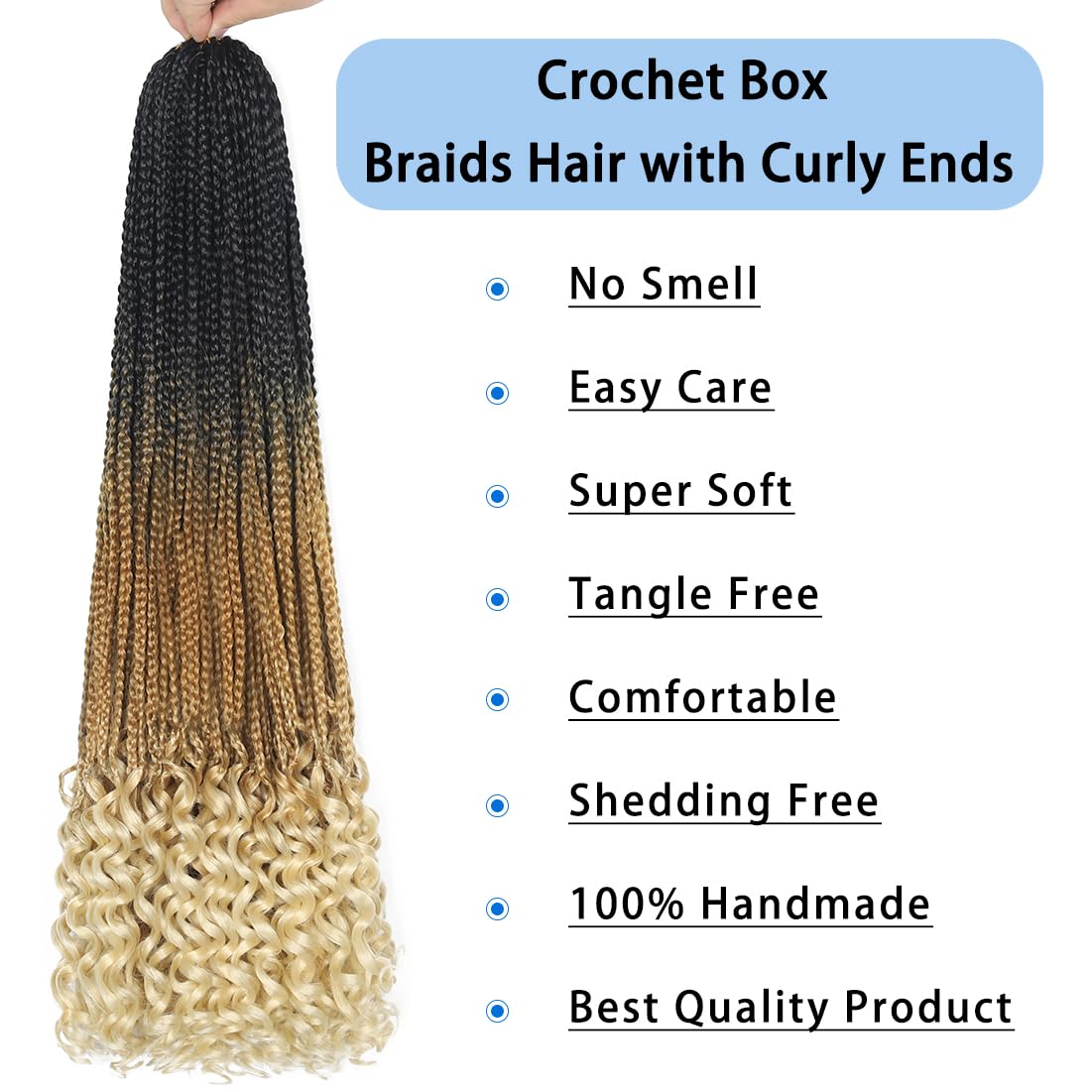 8 Packs 30 Inch Crochet Box Braids Hair with Curly Ends Pre looped Goddess Box Braids Crochet Hair Box Braids Braiding Hair Crochet Braids Hair for Women(30 inch,1B/27/613)