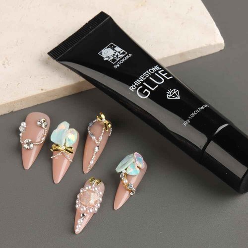 SUTOKAKA Rhinestone Glue for Nails, Super Strong Gel Nail Glue for Nail Charms Resin Gems Diamonds Beads Jewelry Decorations 3D Nail Gel 30ML Cured Need