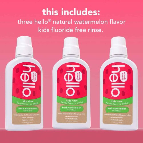 Hello Peace Out Plaque, Antigingivitis Alcohol Free Mouthwash, Natural Mint with Aloe Vera & Natural Watermelon Flavor Kids Fluoride Free Rinse, Alcohol Free, Vegan, SLS Free