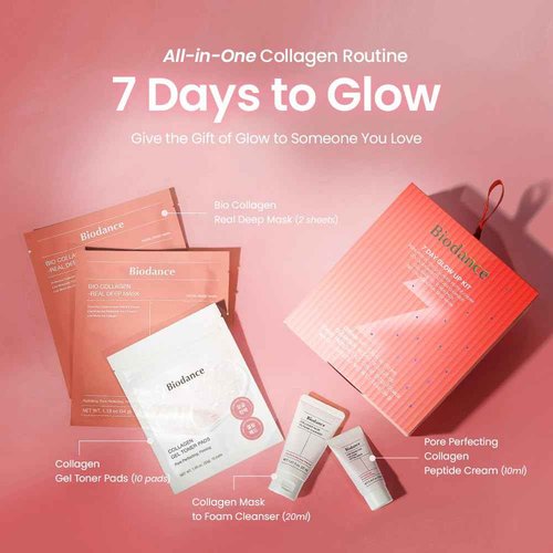 BIODANCE 7 Day Glow Up Kit: Holiday Collagen Gift Set for Glass-Skin, Christmas Gift, Stocking Stuffers for teen girls, Korean Skincare with Mask to Foam Cleanser, Toner Pads, Moisturizer, Gel Masks