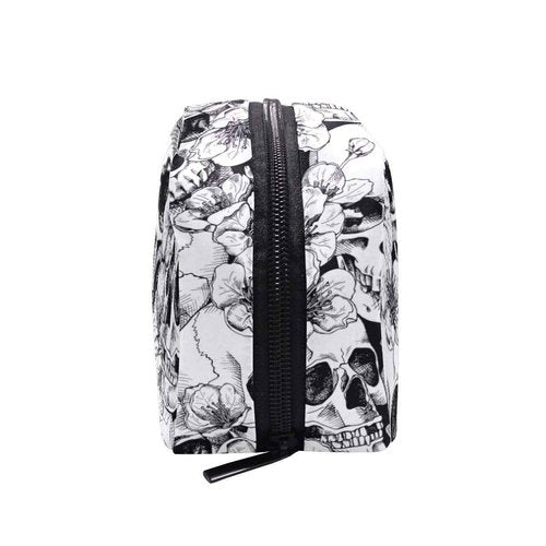 ZOEO Makeup Pouch Sugar Skull Mexican Floral Halloween Mini Makeup Bag Organizer Travel Zip Toiletry Bag Small Cosmetic Train Case Beauty Bag for Teens Girls Women Black White