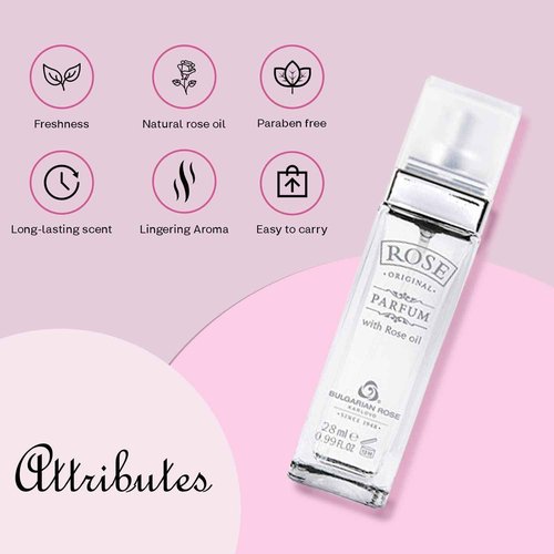 Rose Bulgarian Perfume - Natural Original Parfum - Aromatic Fragrance - Long Lasting Freshness - Paraben Free - Unisex Perfume - Perfect for Everyone - 28ml