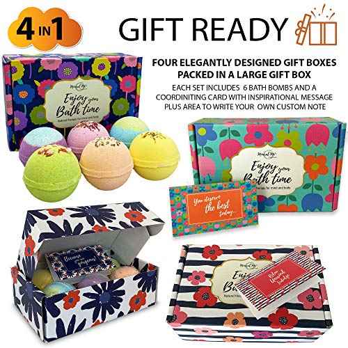 Bath Bombs for Women Gift Set - 24 Natural & Organic Bath Bombs with Essential Oils & Moisturizing Shea Butter, Spa Selfcare Gift, Stocking Stuffers, Christmas Gifts for Her, Women, Kids, Teen Girls
