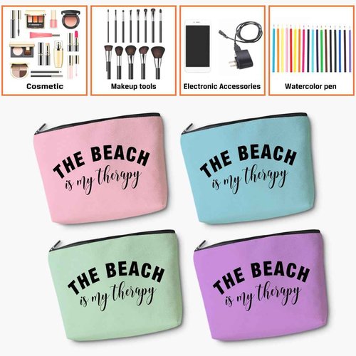 4PCS Beach Vacation Essentials Makeup Bag, Cute Cosmetic Bags for Women, Beach Accessories Travel Toiletry Bag Girls Trip Weekend Gifts for Women Besties Mom Summer Vacation Christmas Mothers Day