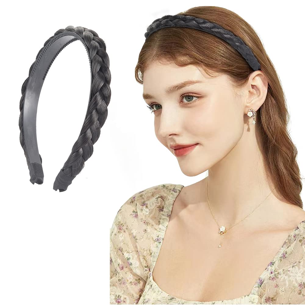 Coolcos Elastic Synthetic Chunky Hair Braid 5 Strands Braids Hair Headbands Plaited Braided Headband (0.6 inch wide #1 color)