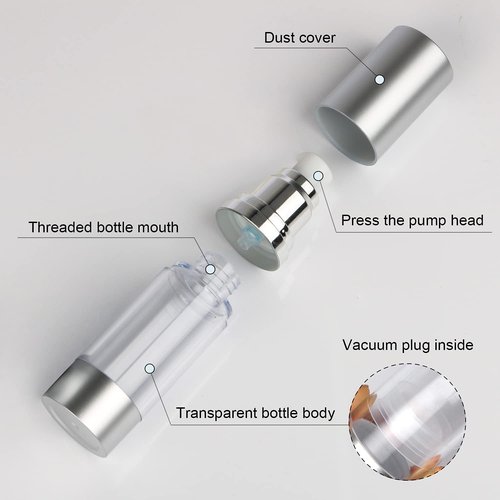 Furnido Airless Pump Bottles,Empty Refillable Acrylic Makeup Containers with Matte Silver Pump,Travel Lotion Dispenser for Shampoo/Cream/Foundation-TSA Approved Travel Size (1 Oz/30ML)