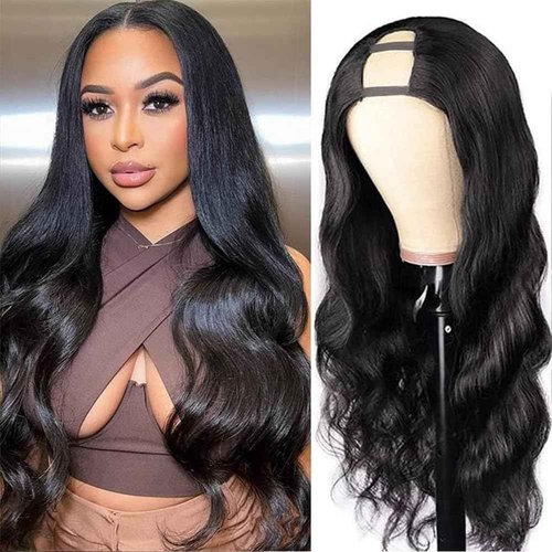 Amella Human Hair U Part Wig Body Wave Wigs for Black Women 150% Density U Shape Clip in Half Wig Glueless Wigs Full Head (16inch, Body Wave)