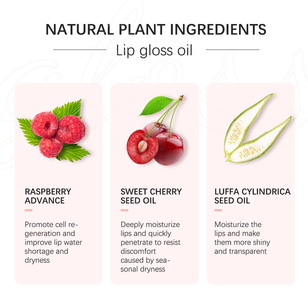 Yasovigi Hydrating Lip Oil Plumping Lip Tint Moisturizing Lip Gloss, Transparent Lip Balm Care Stick Nourishing Repairing Non-sticky, Moisture&Lighten Lip Lines (Raspberry + Cherry)