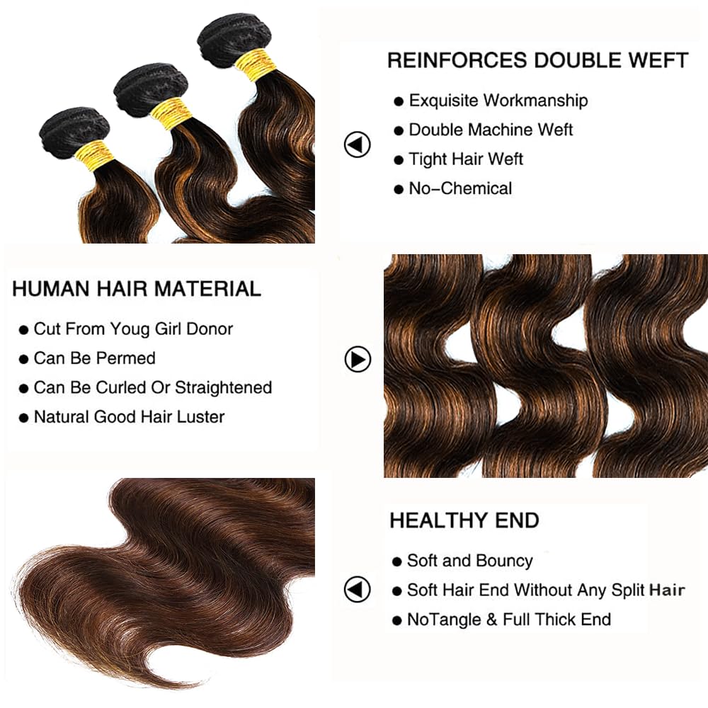 P1B30 Bundles Ombre Brown Body Wave Human Hair Bundles Highlight Body Wave Bundles Human Hair 3 Bundles 28 30 32 Inch Two Tone Black Mixed With Color 30 Bundles