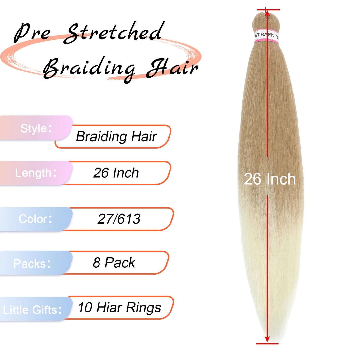 Ombre Braidng Hair 26 Inch 8 Packs Prestretched Braiding Hair, Pre Stretched Hair For Braiding, Yaki Texture Synthetic Hair For Knotless Box Braids Itch Free Hot Water Setting