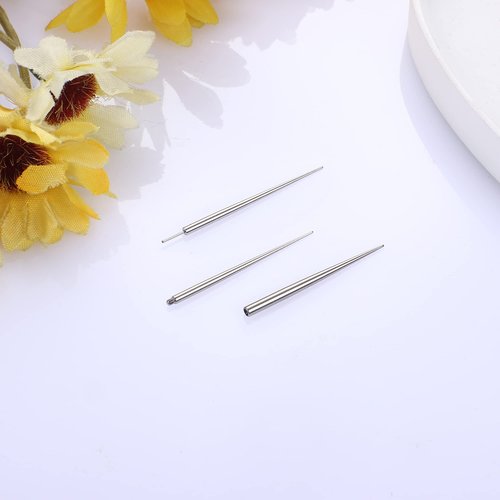 BESTEEL 3 Pcs 316L Surgical Steel Piercing Taper Insertion Pins, Pop Taper Piercings Kit for Ear/Nose/Lip/Eyebrow/Belly/Nipple/Tongue Piercing Changing Tool Stretcher, Stainless Steel, cubic zirconia
