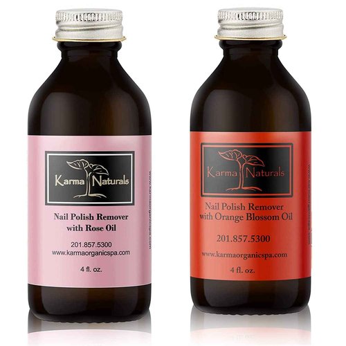Karma Organic Nail Polish Remover Bundle Natural Rose Oil & Orange Blossom Scented (4FL-Oz Each)