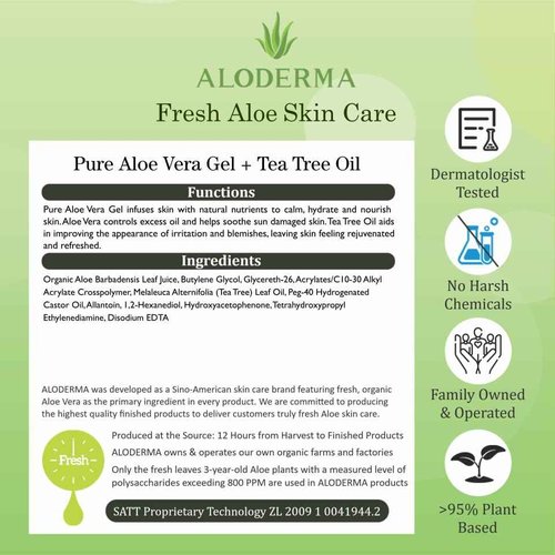 Aloderma Aloe Vera Gel + Tea Tree Oil, Made with Refreshing Organic Aloe for After Sun Skin Care, Multipurpose Use for Hair and Scalp, and Face or as a Shaving Gel or Aftershave - 10.6Oz x 3btls
