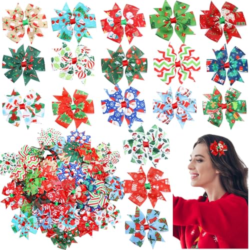 Ceenna 60 Pcs Christmas Hair Bows Clips Colorful Alligator Christmas Bow Hair Accessories Buffalo Plaid Xmas Boutique Clips Snowflake Santa Claus Bowknot Snowman Tree Hairpins Barrette for Women